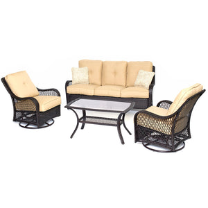 Hanover ORLEANS4PCSW-B-TAN Orleans4pc Seating Set: 2 Swivel Gliders, Sofa, Coffee Table