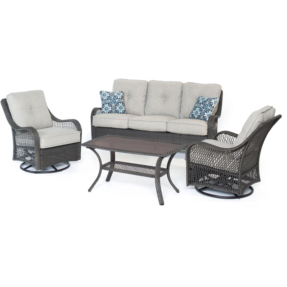 Hanover ORLEANS4PCSW-G-SLV Orleans4pc Seating Set: 2 Swivel Gliders, Sofa, Coffee Table