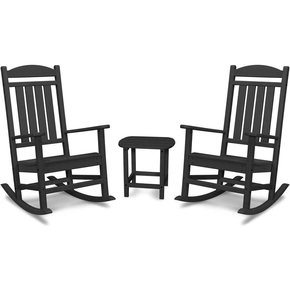 Hanover PINE3PC-BLK Hanover All-Weather Porch Rocker Set: 2 Porch Rockers and Side Table