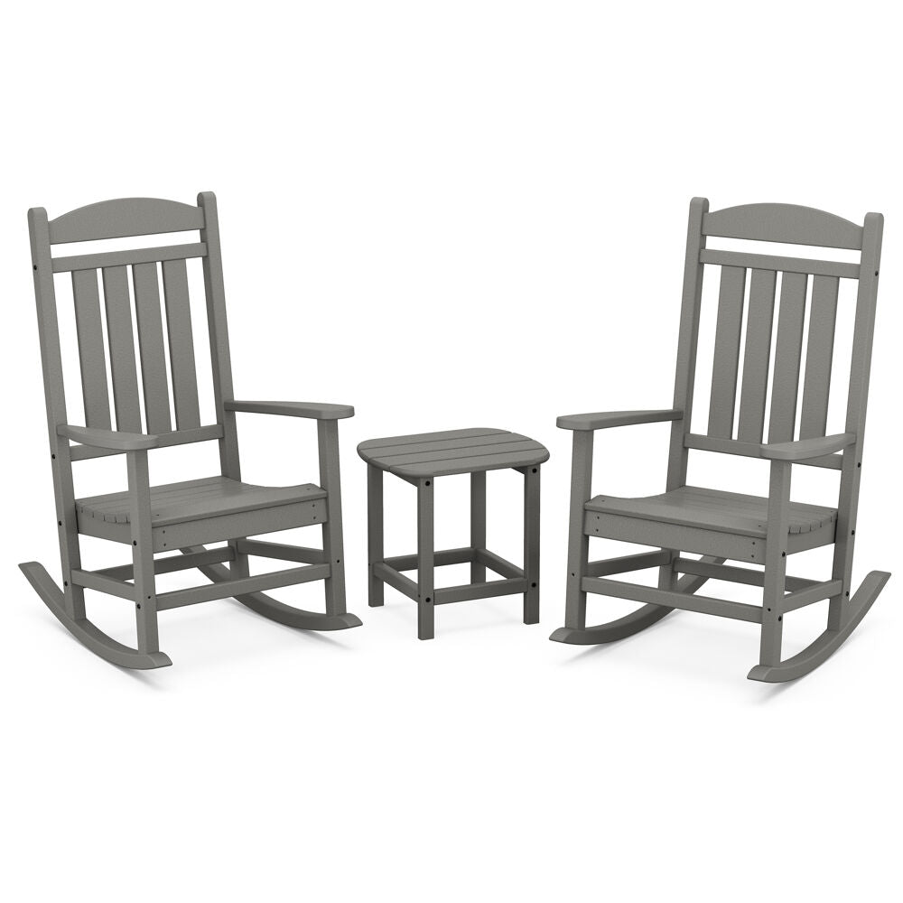 Hanover PINE3PC-GRY Hanover All-Weather Porch Rocker Set: 2 Porch Rockers and Side Table