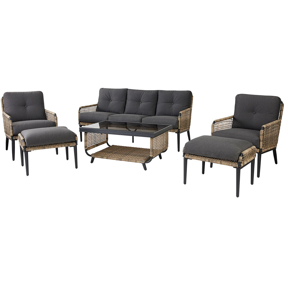 Hanover SED6PC-CHR Sedona6pc Set: 2 Chairs, Sofa, 2 Ottomans, Glass Top Coffee Table