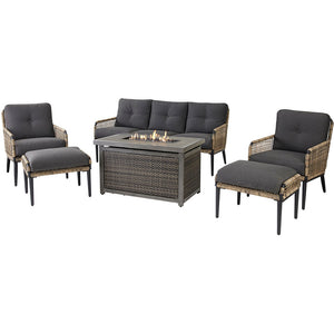 Hanover SED6PCFP-CHR Sedona6pc Fire Pit Set: 2 Chairs, Sofa, 2 Ottomans, Slat Fire Pit