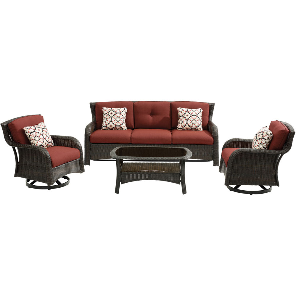 Hanover STRATH4PCSW-S-RED Strathmere4pc: Sofa, 2 Swivel Gliders, Woven Coffee Table