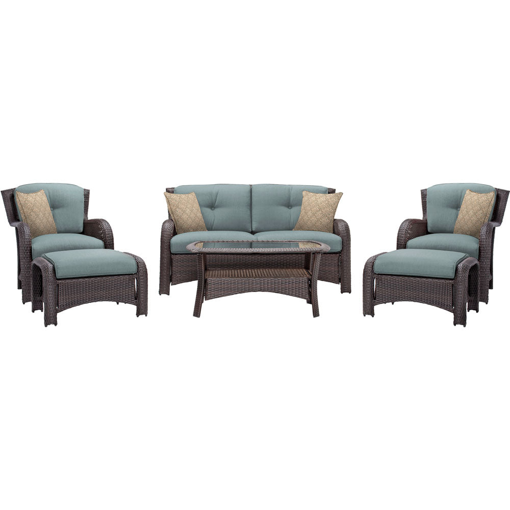 Hanover STRATHMERE6PCBLU Strathmere 6-pc Deep Seating Set w/Cushions, Coffee Table