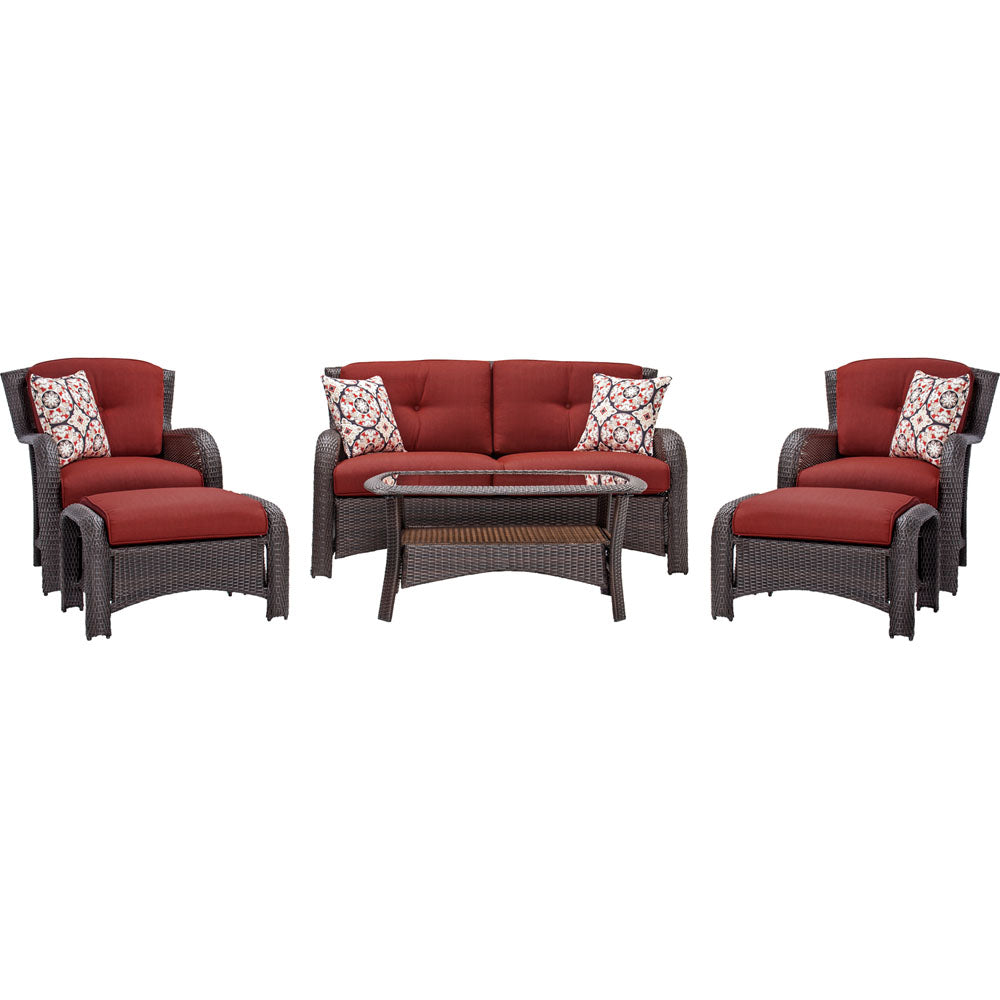 Hanover STRATHMERE6PCRED Strathmere 6-pc Deep Seating Set w/Cushions, Coffee Table