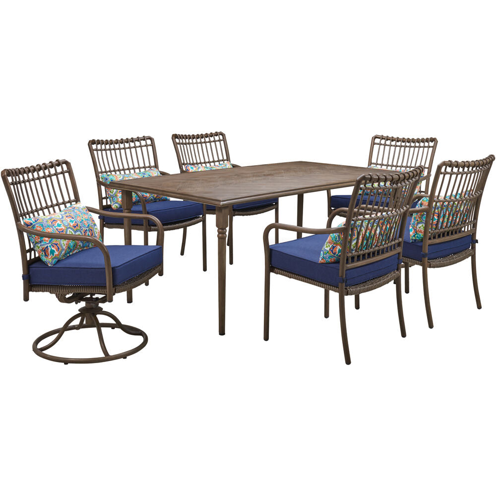 Hanover SUMDN7PCSW2-NVY Summerland7pc: 4 Dining Chrs, 2 Swivel Chrs, and 68"x40" Rect. Tbl