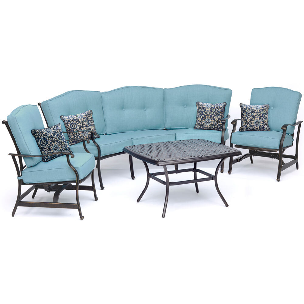 Hanover TRAD4PCCT-BLU Traditions4pc Set: Sofa, 2 Cush Rockers, Cast Top Coffee Table