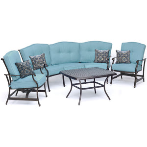 Hanover TRAD4PCCT-BLU Traditions4pc Set: Sofa, 2 Cush Rockers, Cast Top Coffee Table