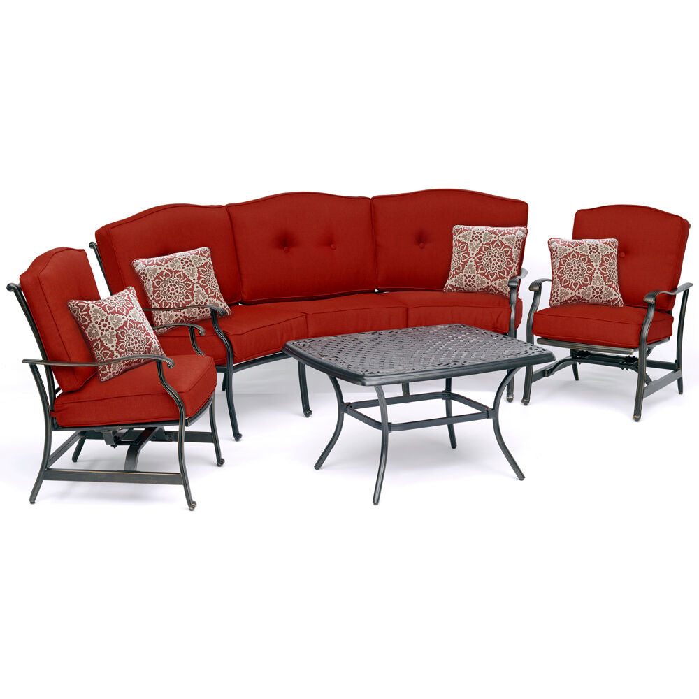 Hanover TRAD4PCCT-RED Traditions4pc Set: Sofa, 2 Cush Rockers, Cast Top Coffee Table