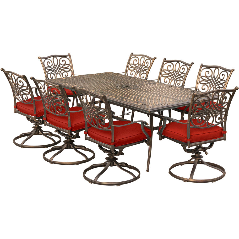 Hanover TRAD9PCSW8-RED Traditions9pc: 8 Swivel Rockers, 42x84" Cast Table