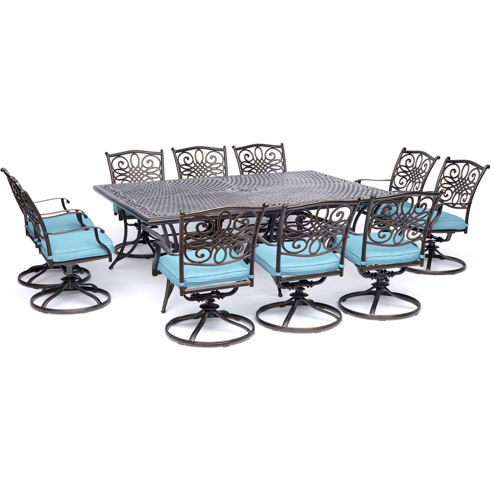 Hanover TRADDN11PCSW10-BLU Traditions11pc: 10 Swivel Rockers, 60x84" Cast Table