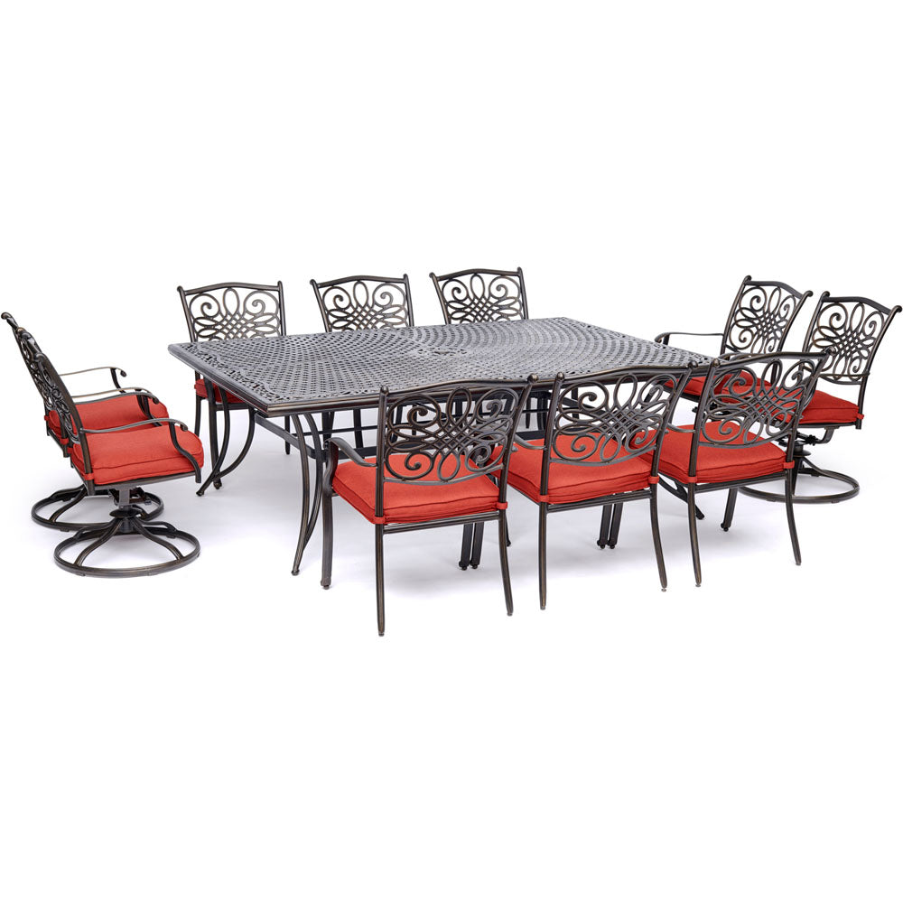 Hanover TRADDN11PCSW4-RED Traditions11pc: 6 Dining Chairs, 4 Swivel Rockers, 60x84" Cast Table