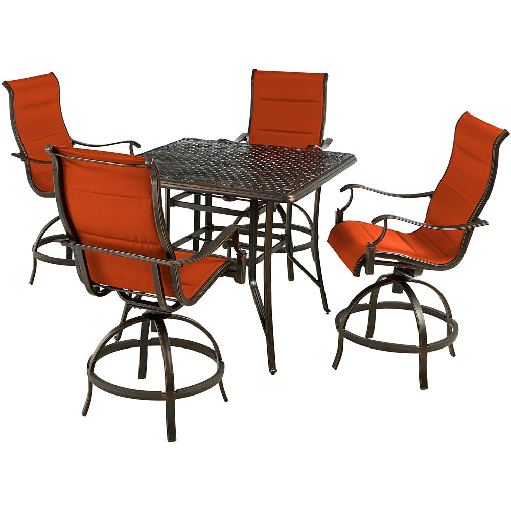 Hanover TRADDN5PCPDSQBR-RED Traditions5pc: 4 Padded Swivel Counter Hght Chairs, 42" Square Cast Tbl