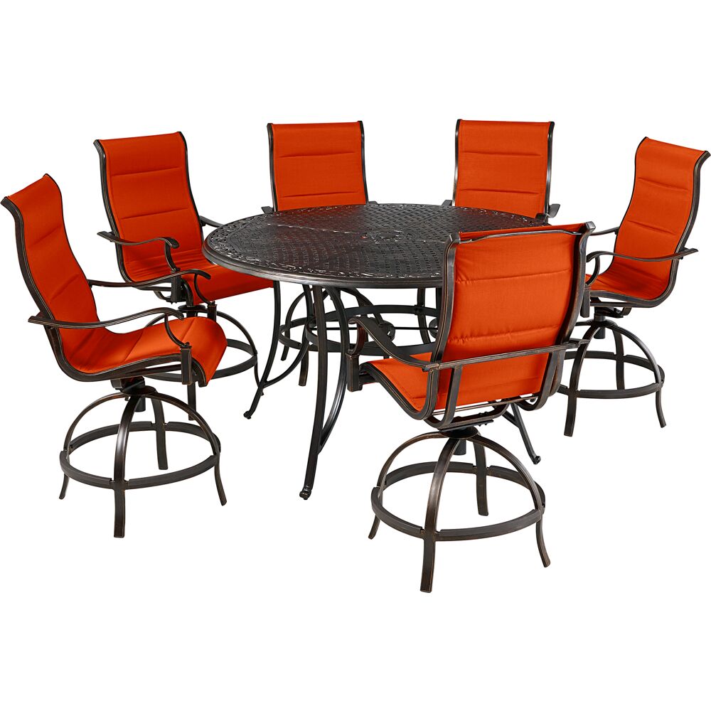 Hanover TRADDN7PCPDBR-RED Traditions7pc: 6 Padded Swivel Counter Hght Chairs, 56" Round Cast Tbl