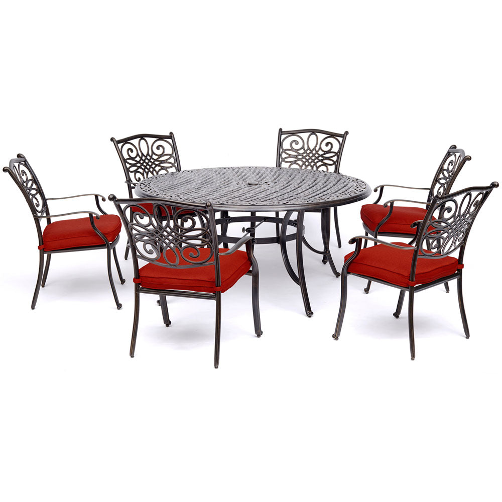 Hanover TRADDN7PCRD-RED Traditions7pc: 6 Dining Chairs, 60" Round Cast Table