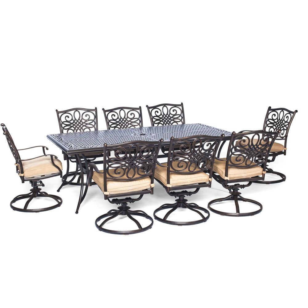 Hanover TRADDN9PCSW-8 Traditions9pc: 8 Swivel Rockers, 42x84" Cast Table