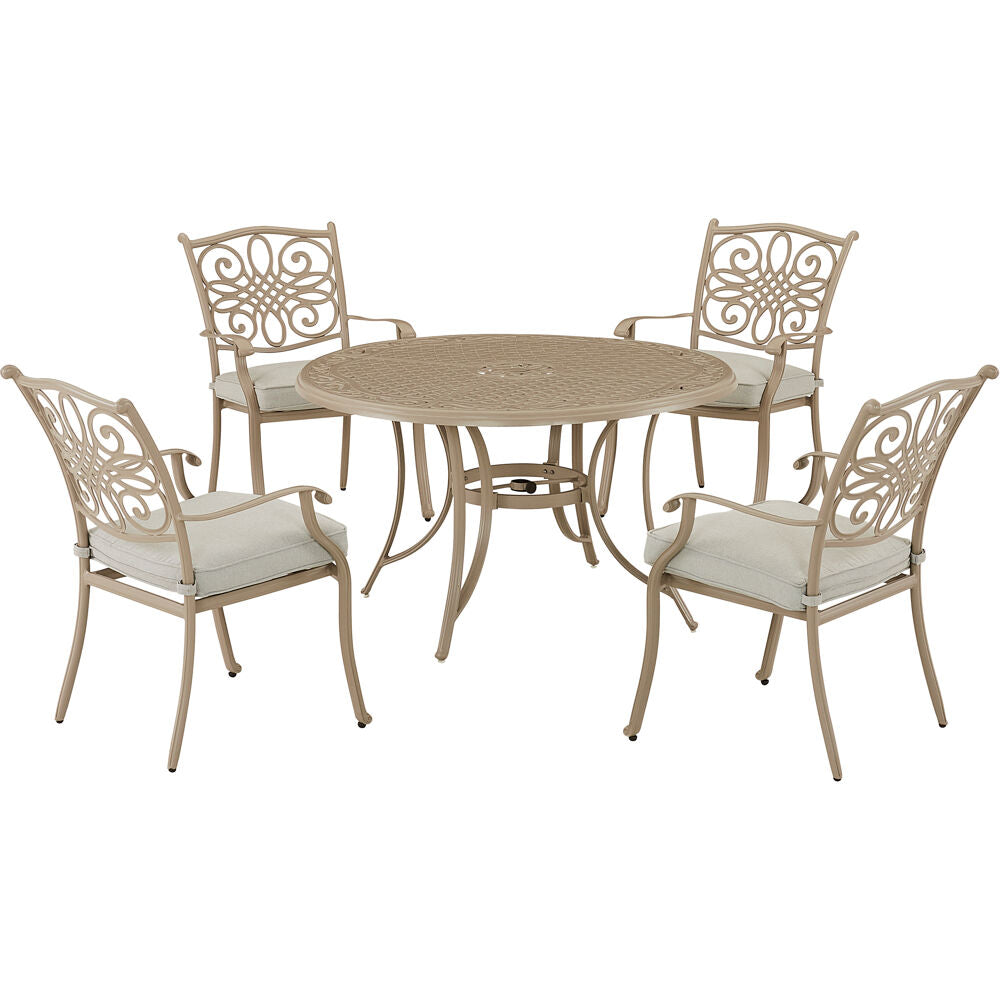 Hanover TRADDNS5PC-BE Traditions5pc: 4 Dining Chairs, 48" Round Cast Table