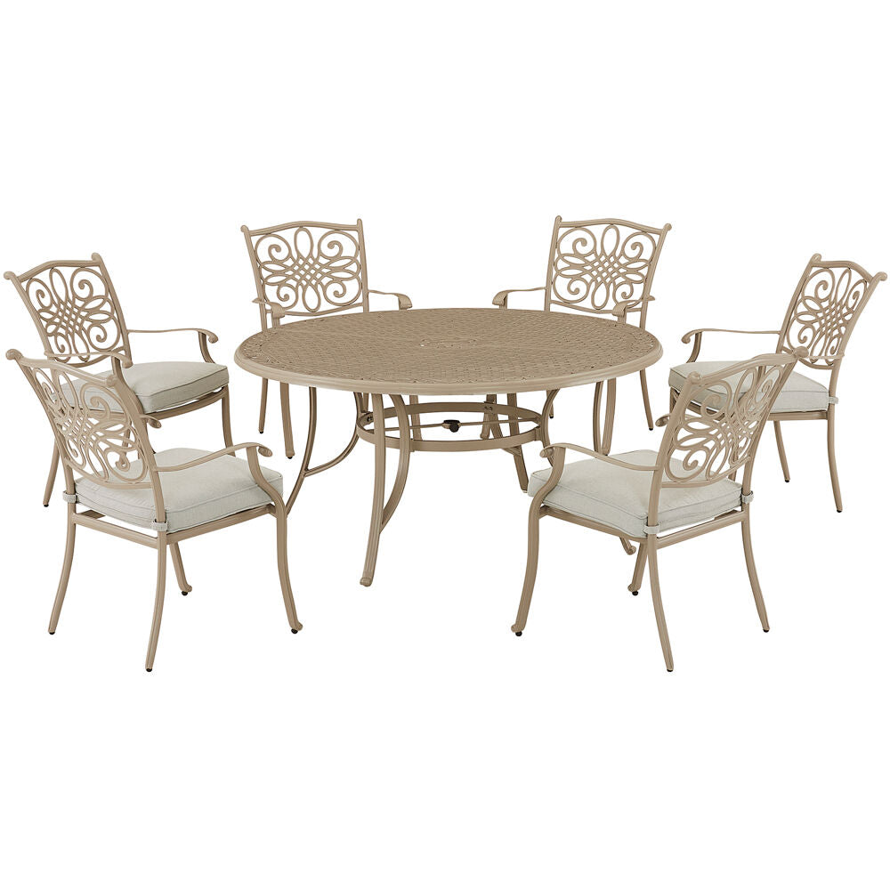 Hanover TRADDNS7PCRD-BE Traditions7pc: 6 Dining Chairs, 60" Round Cast Table