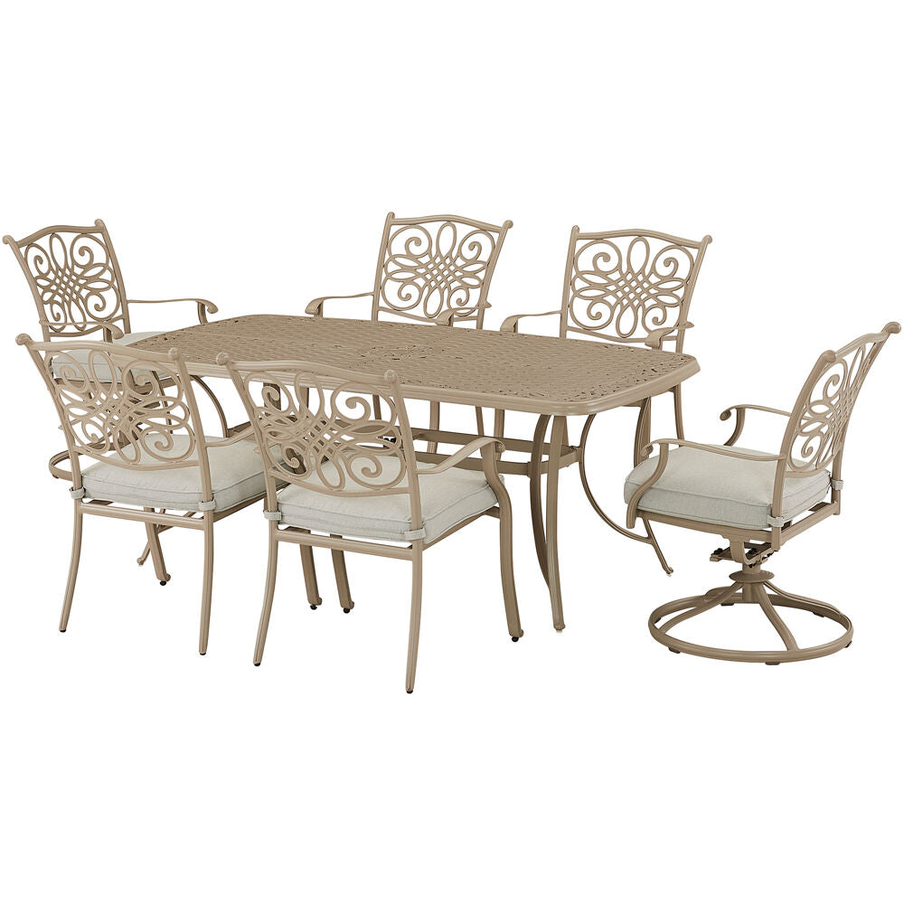 Hanover TRADDNS7PCSW2-BE Traditions7pc: 2 Swivel Rockers, 4 Dining Chairs, 38"x72" Cast Table