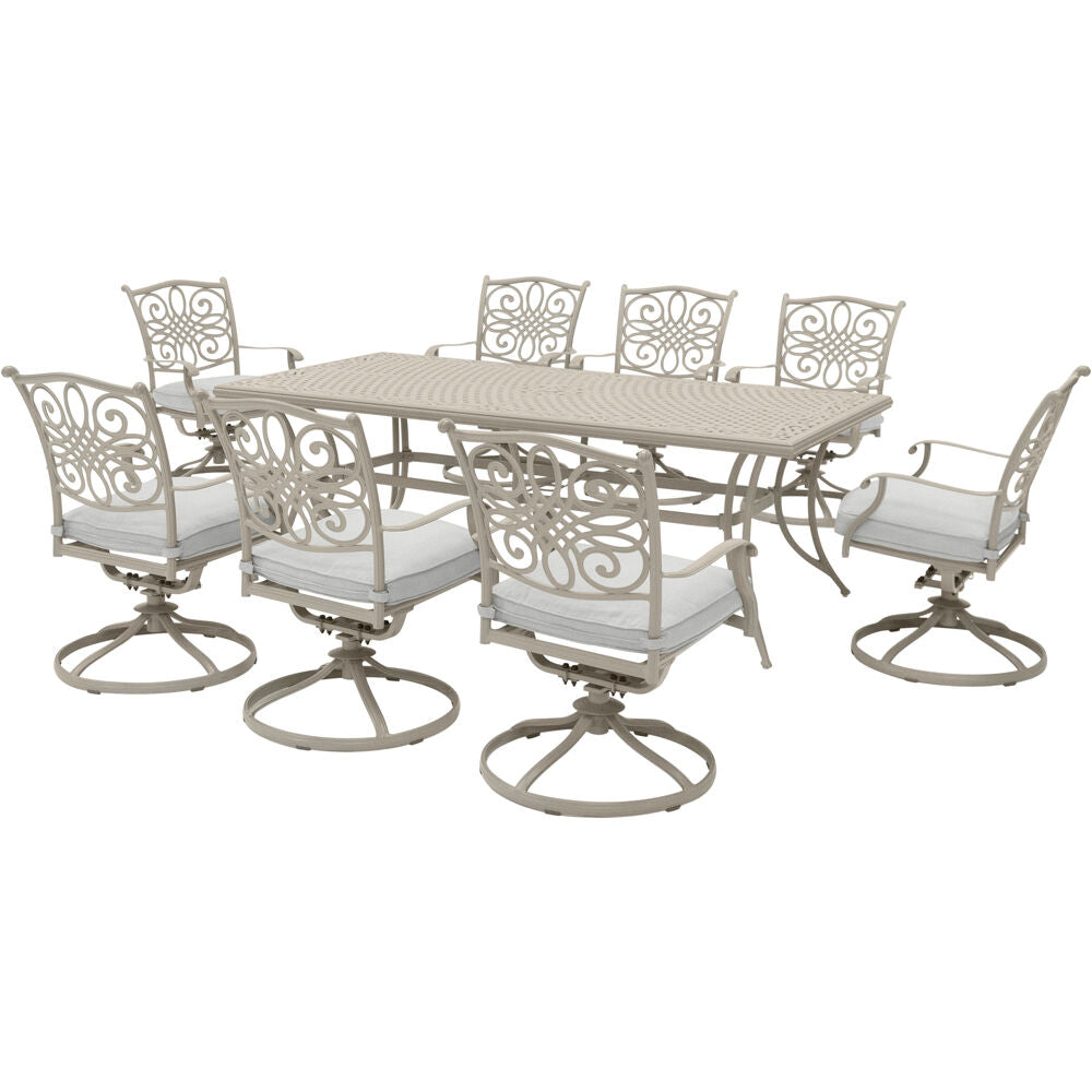 Hanover TRADDNSD9PCSW8-BE Traditions9pc: 8 Swivel Rockers, 42x84" Cast Table