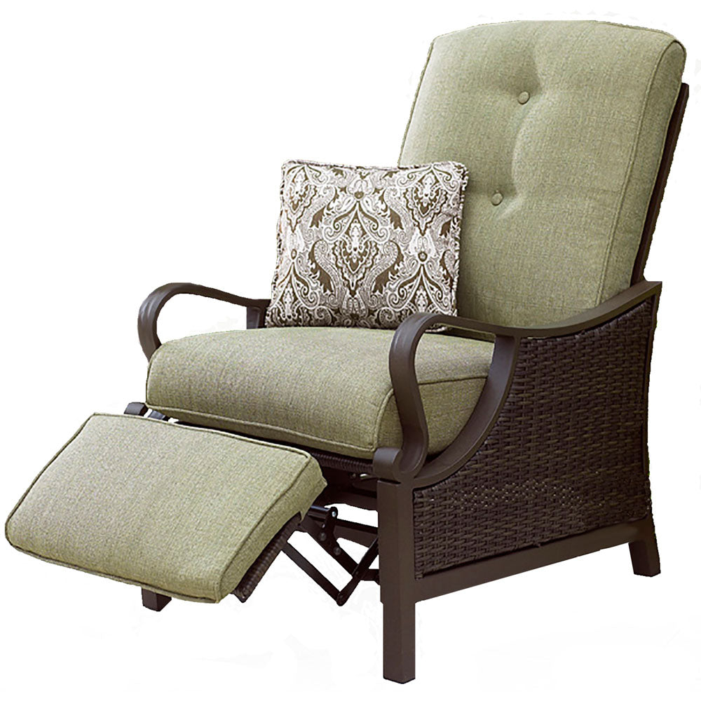 Hanover VENTURAREC Ventura Luxury Recliner with Pillow Accessory, All-weather, Resin Weave Brown/Meadow Green