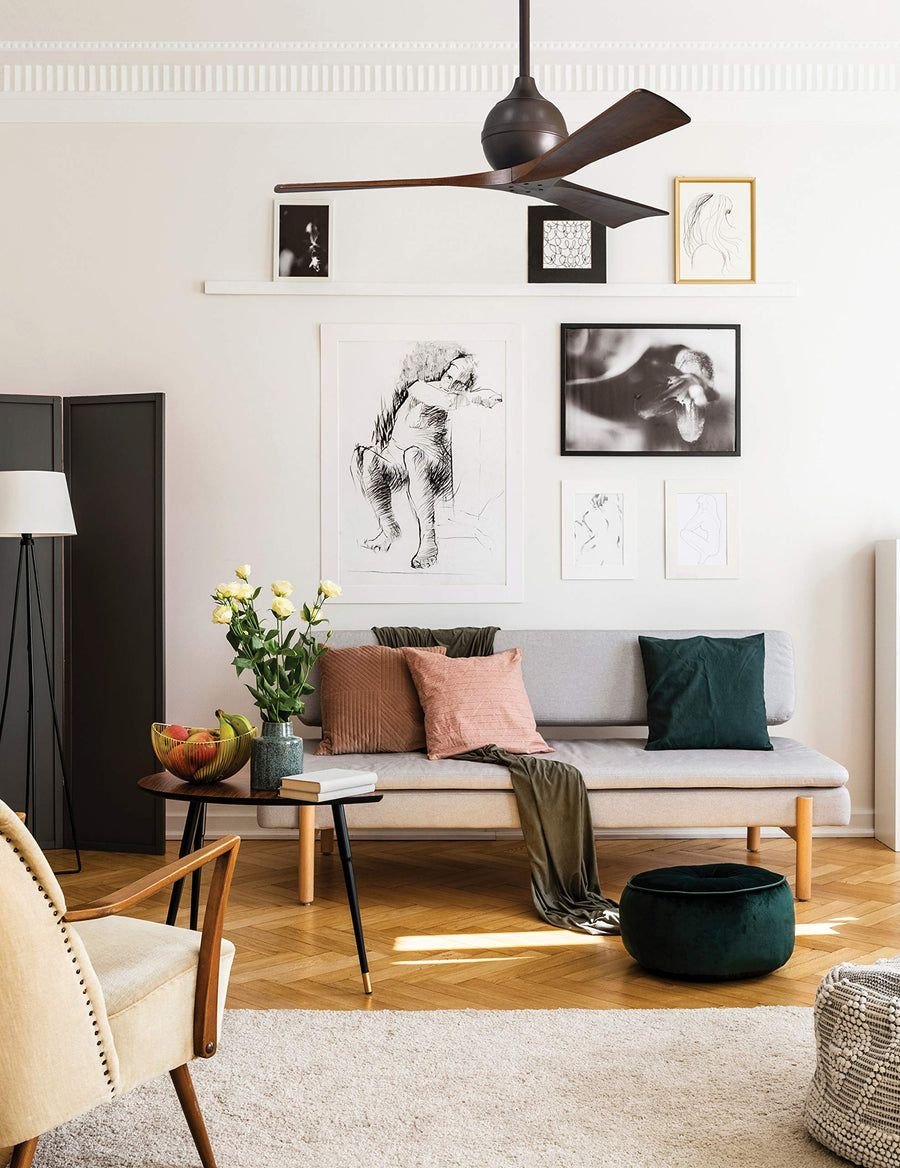 A Matthews ceiling fan in a bright living room